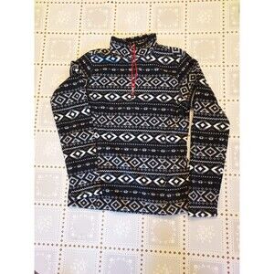 Eddie Bauer Womens Fleece Quarter Zip Black White Patterned Top Size XS